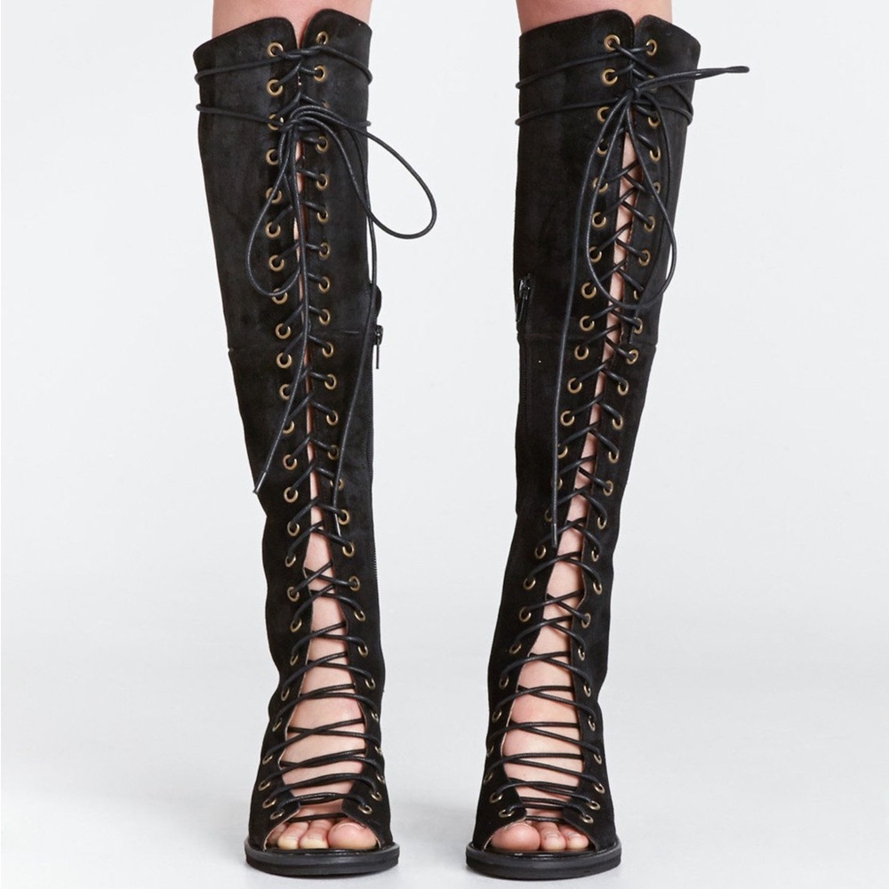 Jeffrey Campbell Ibiza Last Black Suede Lace-Up Gladiator Boots (Size 8)